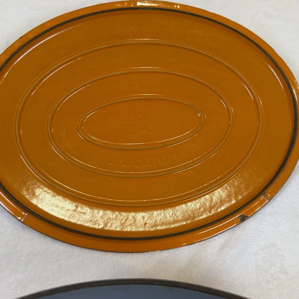 Vintage Descoware Flame Orange Oval Enameled Cast Iron Dutch Oven FE 8 Belgium